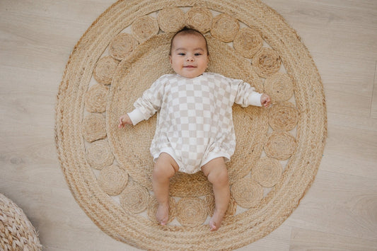 Neutral Checkered Bubble Romper